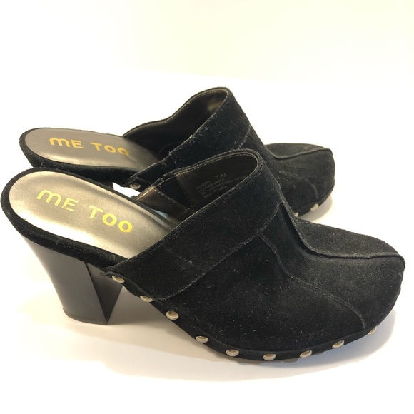 NEW ME TOO 7.5 Carbon Suede Studded Clog Heel Blk - Picture 3 of 8